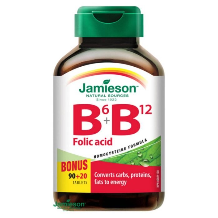 Elevated homocysteine levels affecting heart health-JAMIESON Vitamins B6+B12+folic acid,