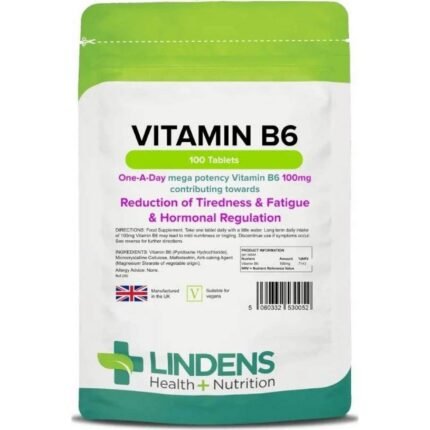 Supports nervous system function — Lindens Health + Nutrition Vitamin B6 Pyridoxine Hydrochloride 100 mg,