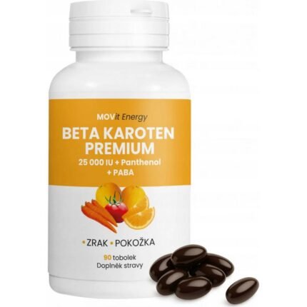 Supports natural skin tanning and glow — MOVit Beta Carotene 25000 IU + Panthenol + PABA,