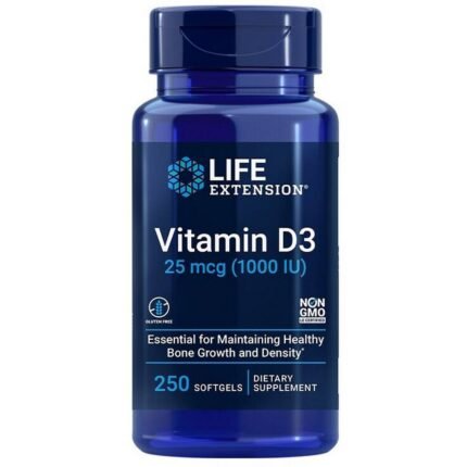 Support for bone and teeth health through improved calcium and phosphorus absorption — Life Extension Vitamin D3 25 µg (1000 IU)