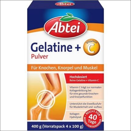 Joint pain and stiffness - Abtei Gelatin Powder Plus - Pure Gelatin and Vitamin C for Bones, Cartilage and Muscles - High Dose - 400 g (4 x 100 g) - Supply Pack for 40 Days