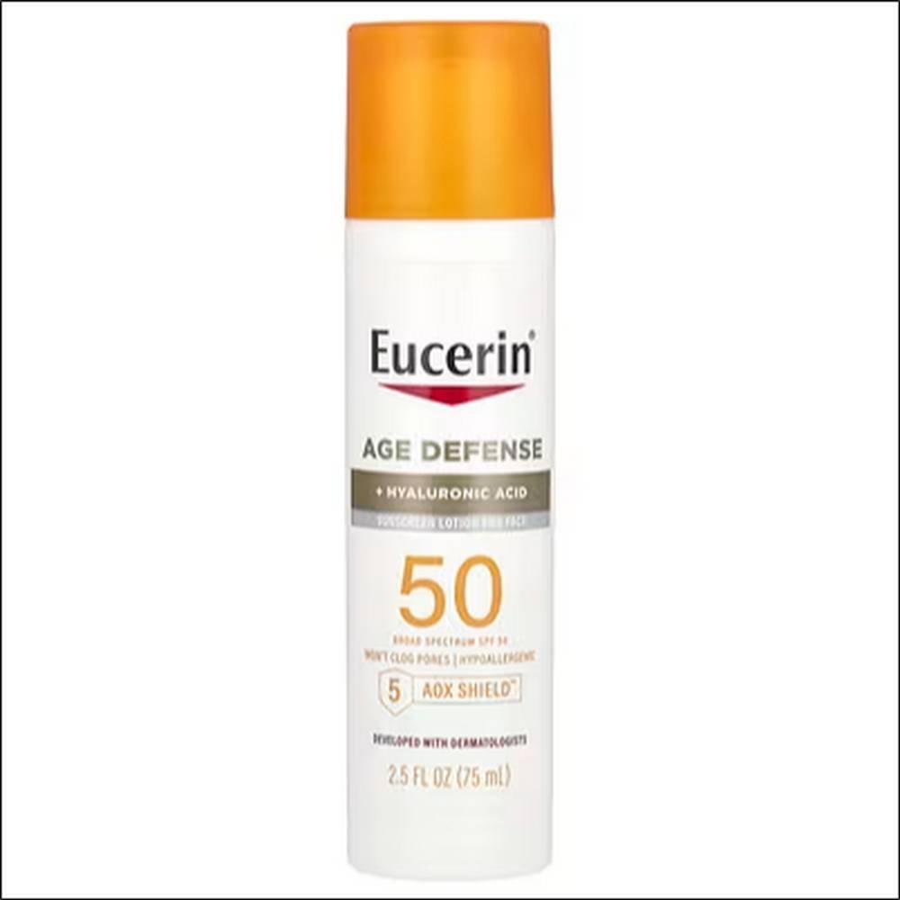 eucerin age defense light sunscreen facial lotion spf 50 fragrance free 25 fl oz 75 ml Premature skin aging from UV exposure - Eucerin, Age Defense, Light Sunscreen Facial Lotion, SPF 50, Fragrance Free, 2.5 fl oz (75 ml)