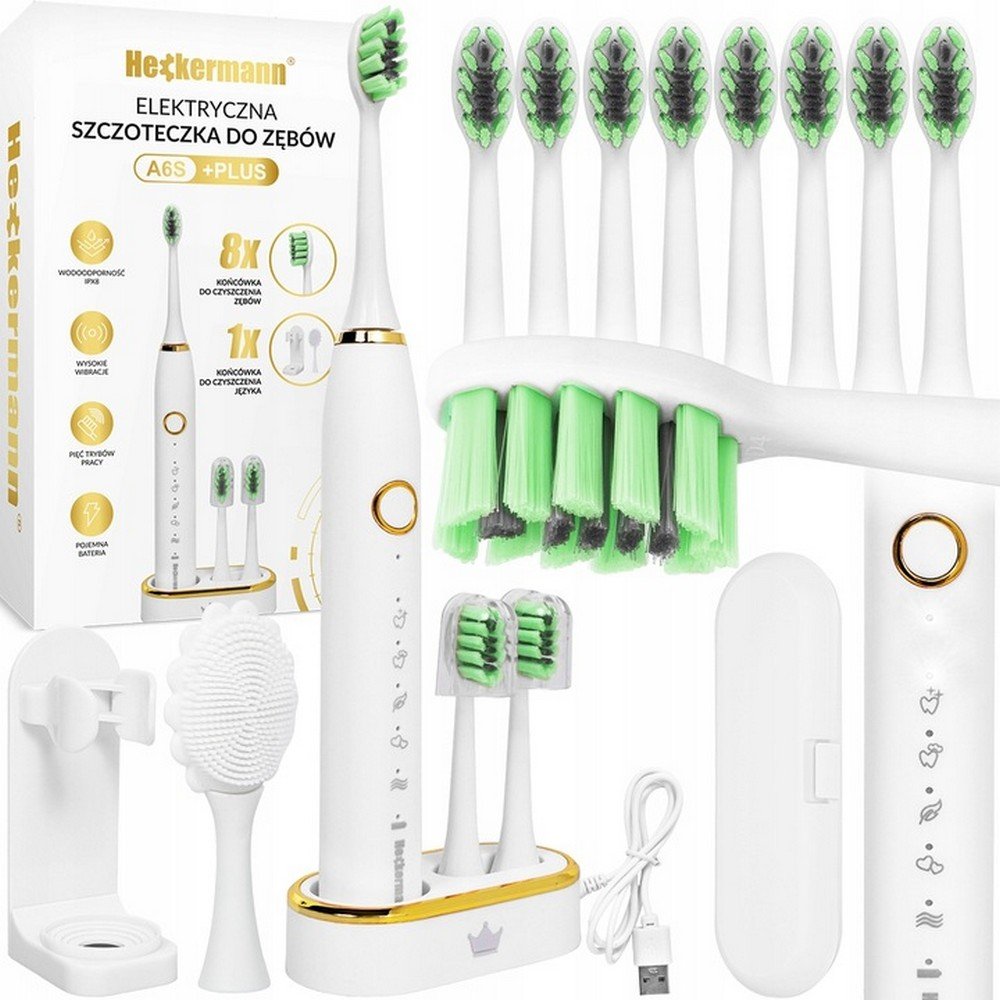heckermannelectric sonic toothbrush 8 headstonguecasea6s plus Ineffective cleaning with manual toothbrush,-Heckermann, Electric Sonic Toothbrush 8 Heads, Tongue, Case, A6S Plus, Gum sensitivity and irritation,-Heckermann, Electric Sonic Toothbrush 8 Heads, Tongue, Case, A6S Plus, Plaque buildup and bad breath,-Heckermann, Electric Sonic Toothbrush 8 Heads, Tongue, Case, A6S Plus, Need for a complete set with travel case and extra heads,-Heckermann, Electric Sonic Toothbrush 8 Heads, Tongue, Case, A6S Plus.